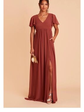 Birdy Grey Rust-Red Maxi Dress with Flutter Sleeves